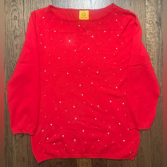GUC Ruby Rd. Womens Red Embellished 3/4 Sleeve Tight-Knit Pullover Sweater Small - Picture 1 of 7